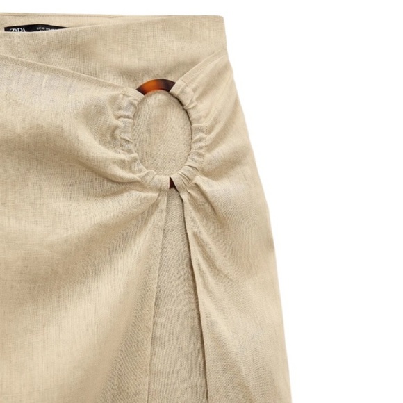 Zara 100% Linen Layered Mini Midi Skirt Tan Size S - Picture 3 of 14